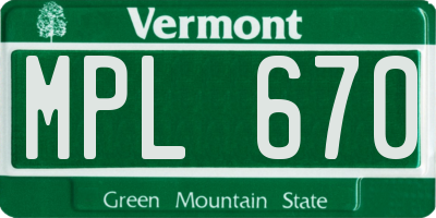 VT license plate MPL670
