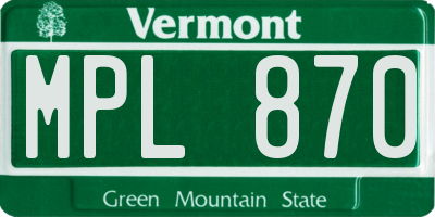 VT license plate MPL870
