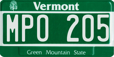 VT license plate MPO205