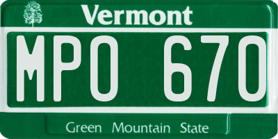 VT license plate MPO670