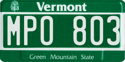 VT license plate MPO803