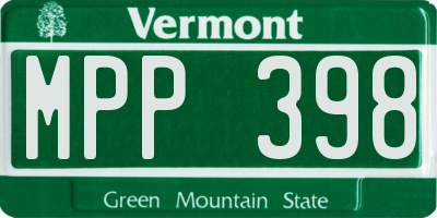VT license plate MPP398