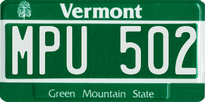 VT license plate MPU502