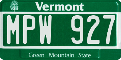 VT license plate MPW927