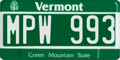 VT license plate MPW993