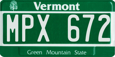 VT license plate MPX672