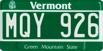 VT license plate MQY926