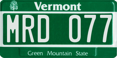 VT license plate MRD077