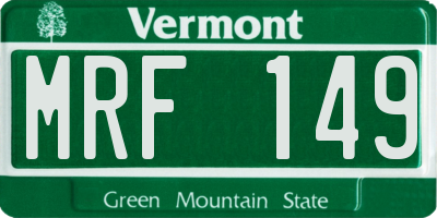 VT license plate MRF149