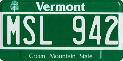 VT license plate MSL942