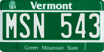 VT license plate MSN543
