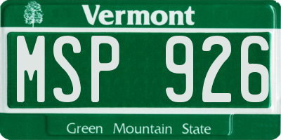 VT license plate MSP926