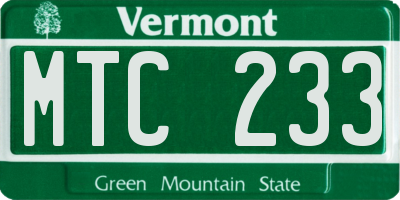 VT license plate MTC233