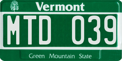 VT license plate MTD039