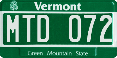 VT license plate MTD072