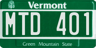 VT license plate MTD401