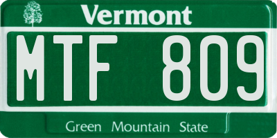 VT license plate MTF809