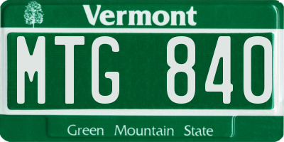 VT license plate MTG840