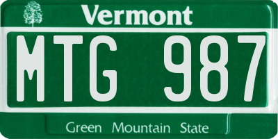 VT license plate MTG987