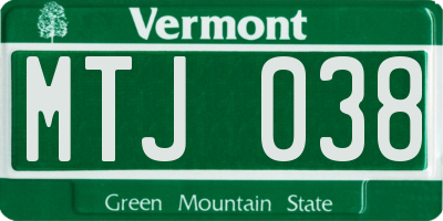 VT license plate MTJ038