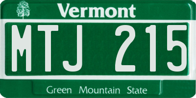 VT license plate MTJ215
