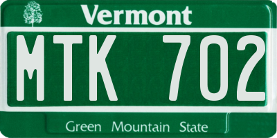 VT license plate MTK702