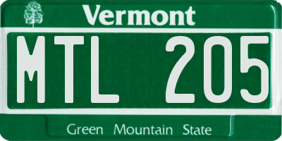 VT license plate MTL205