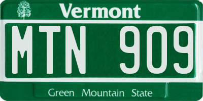VT license plate MTN909