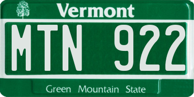 VT license plate MTN922
