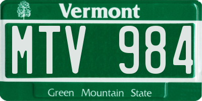 VT license plate MTV984