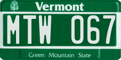 VT license plate MTW067