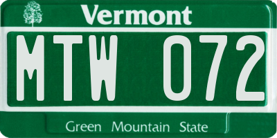 VT license plate MTW072