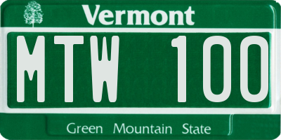 VT license plate MTW100