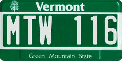 VT license plate MTW116
