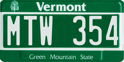 VT license plate MTW354