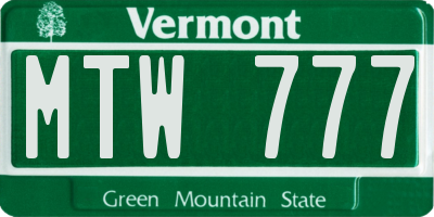 VT license plate MTW777