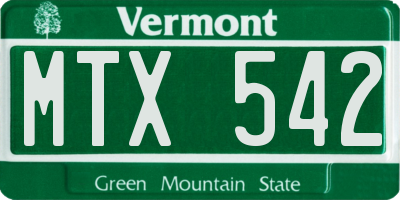 VT license plate MTX542