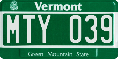 VT license plate MTY039