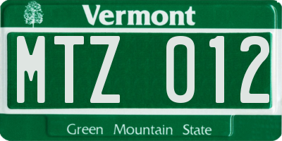 VT license plate MTZ012