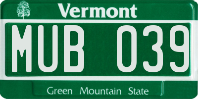 VT license plate MUB039