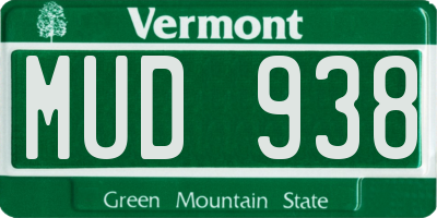 VT license plate MUD938