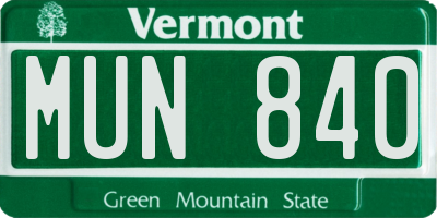 VT license plate MUN840