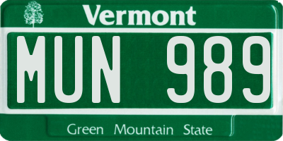 VT license plate MUN989