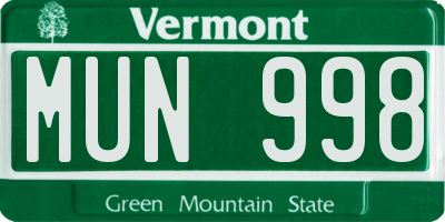 VT license plate MUN998