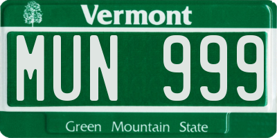 VT license plate MUN999