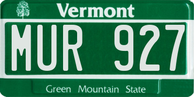 VT license plate MUR927