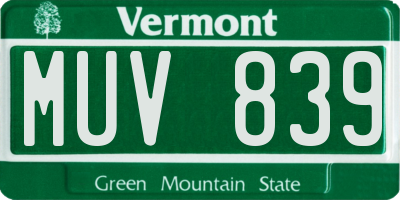 VT license plate MUV839