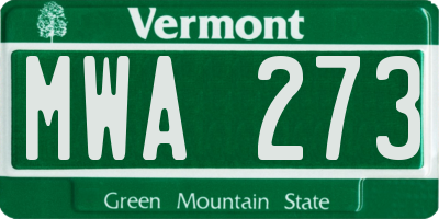 VT license plate MWA273