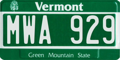 VT license plate MWA929