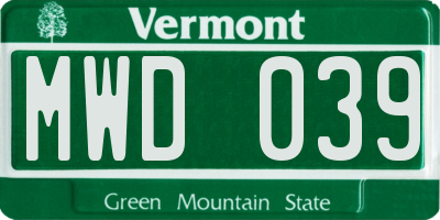 VT license plate MWD039